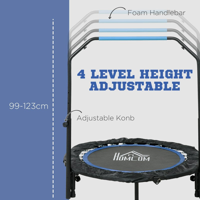 HOMCOM 40" Foldable Mini Fitness Trampoline, with Adjustable Foam Handle, Blue