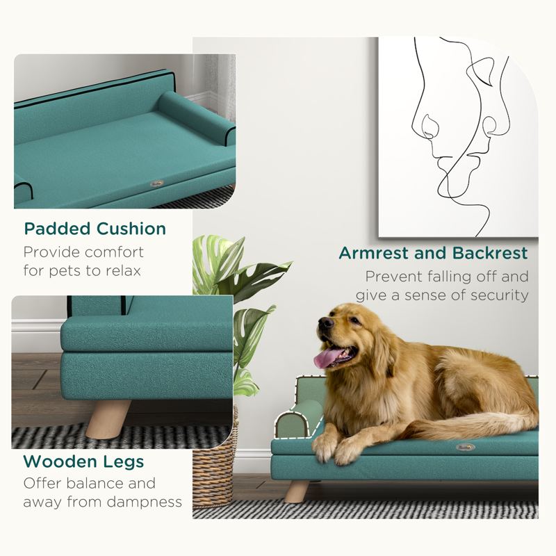 PawHut Dog Sofa, with Wooden Legs, Water-Resistant Fabric, for Medium & Large Dogs - Green