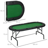 HOMCOM 8 Player Folding Poker Table, Oval Portable Blackjack Casino Table with Cup Holder, Felt Top and Metal Base, 183 x 82 x 75cm, Green and Black