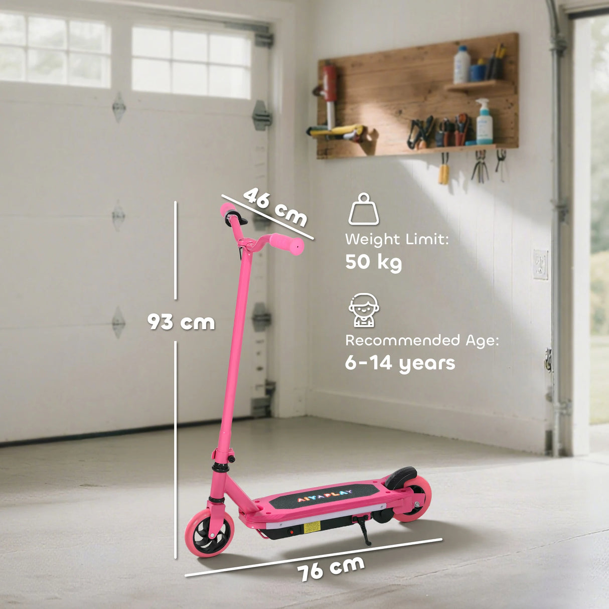 AIYAPLAY Electric Scooter for Kids 6-14 Years, with Colourful Lights, Pink
