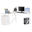 HOMCOM L-Shaped Computer Desk Table with Storage Drawer Home Office Corner Industrial Style Workstation for A4 Files 152 x 143.5 x 76cm, White