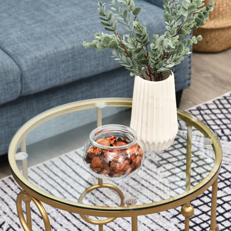 HOMCOM Nesting Round Coffee Table Set of 2 - Gold Tone