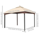 Outsunny 4 x 3(m) Patio Metal Gazebo, Garden Canopy Shelter with Double Tier Roof, Removable Netting and Curtains Marquee Tent, Khaki