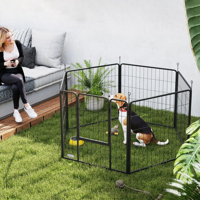 PawHut 6 Panels Dog Playpen, Portable Detachable Puppy Pen with Door, for Medium Dogs, 80cm High, Grey