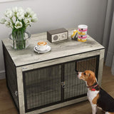 PawHut Dog Crate Furniture with Wheels, Double Doors, for Medium Dogs, 80 x 56 x 62.5cm, Grey