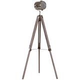 HOMCOM Industrial Tripod Floor Lamp, Nautical Searchlight with Adjustable Height, Wood Legs, E12 Lamp Base for Living Room, Bedroom, Grey and Bronze