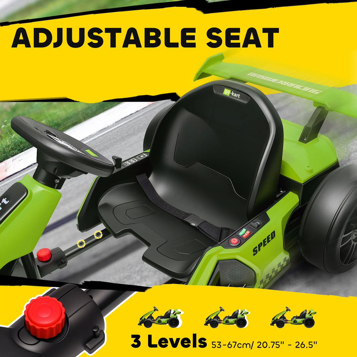 HOMCOM 24V Electric Go Kart for Kids with Adjustable Seat for 6-12 Years, Green