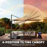 Outsunny 3 x 3 m Garden Cantilever Parasol with Light, Cover, Overhanging Umbrella w/ Wind Protection, 360 Rotation, Khaki