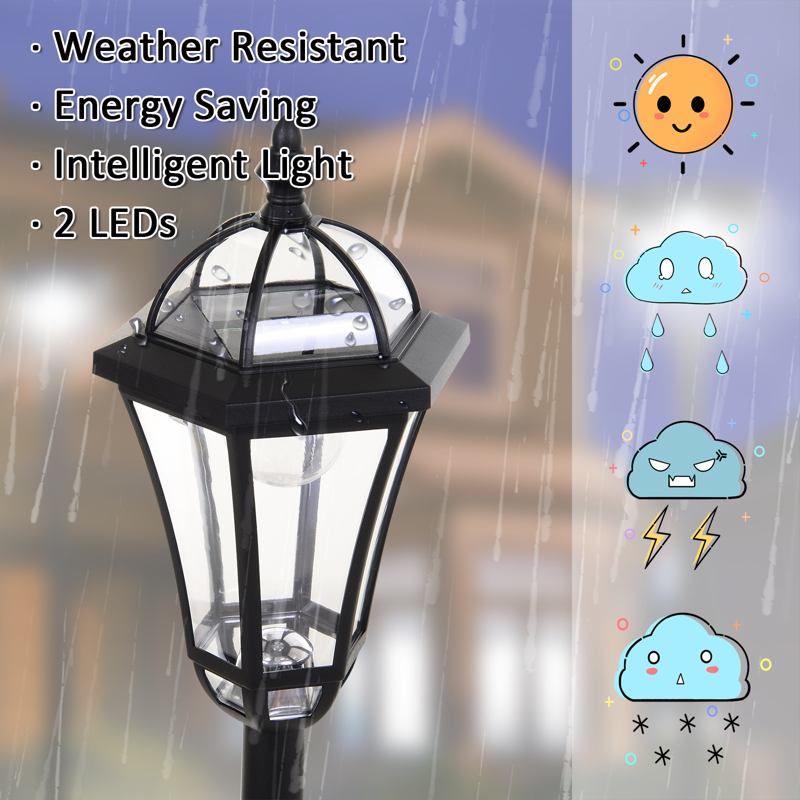 Outsunny 2 PCS LED Garden Lights Lamp Post Solar Powered Lantern Patio Pathway Walkway Outdoor Water-Resist Auto Switch 6 Hours Black