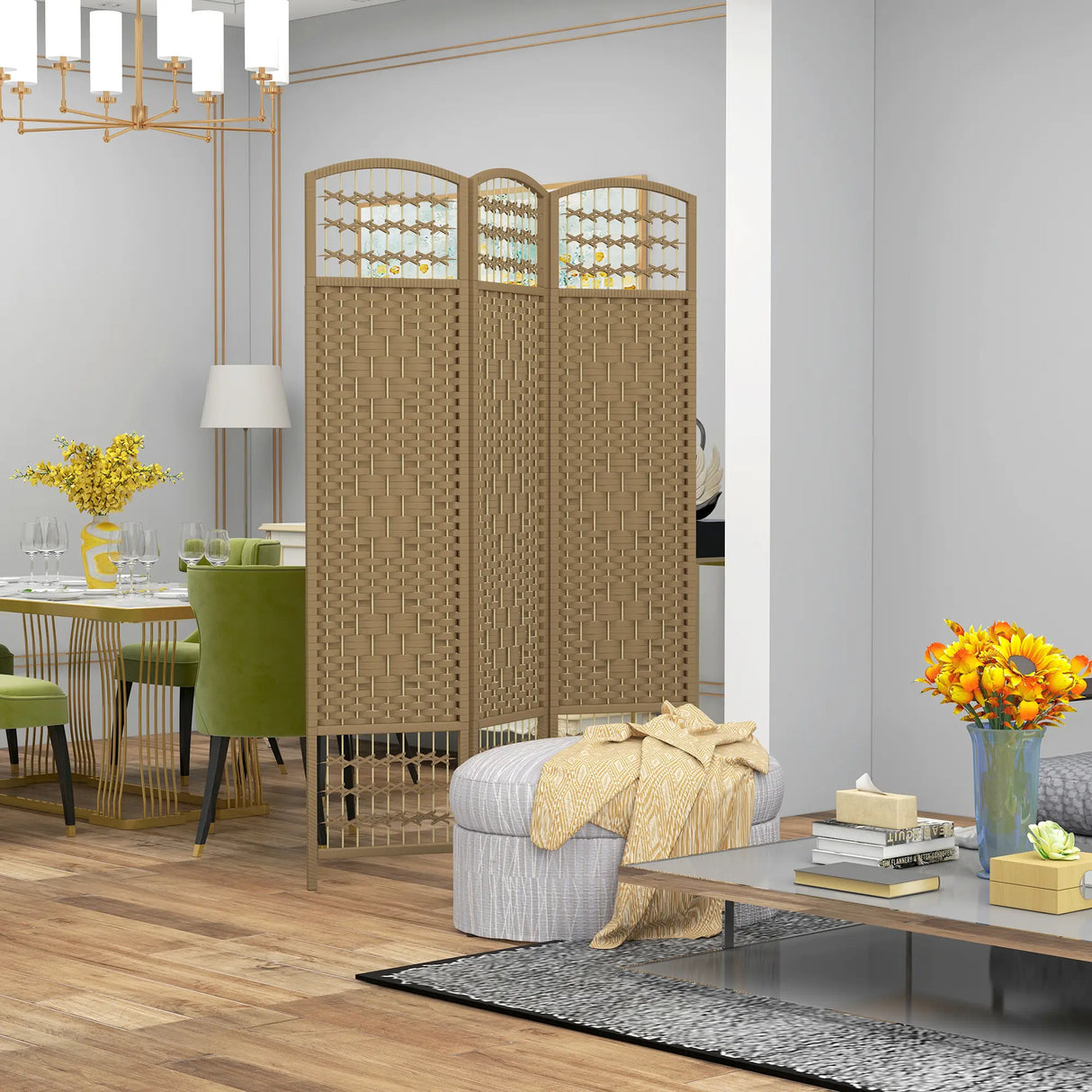 HOMCOM 3 Panel Folding Room Divider, Privacy Screen, Freestanding Paravent Partition Separator Natural Wood