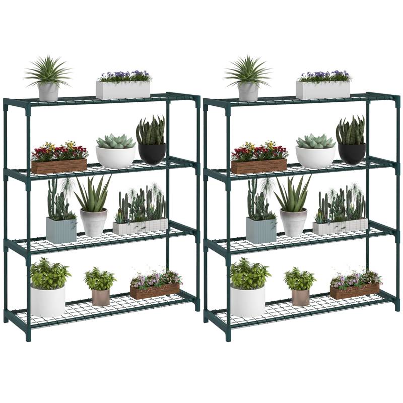 Outsunny Four-Tier Steel Plant Shelf - Black