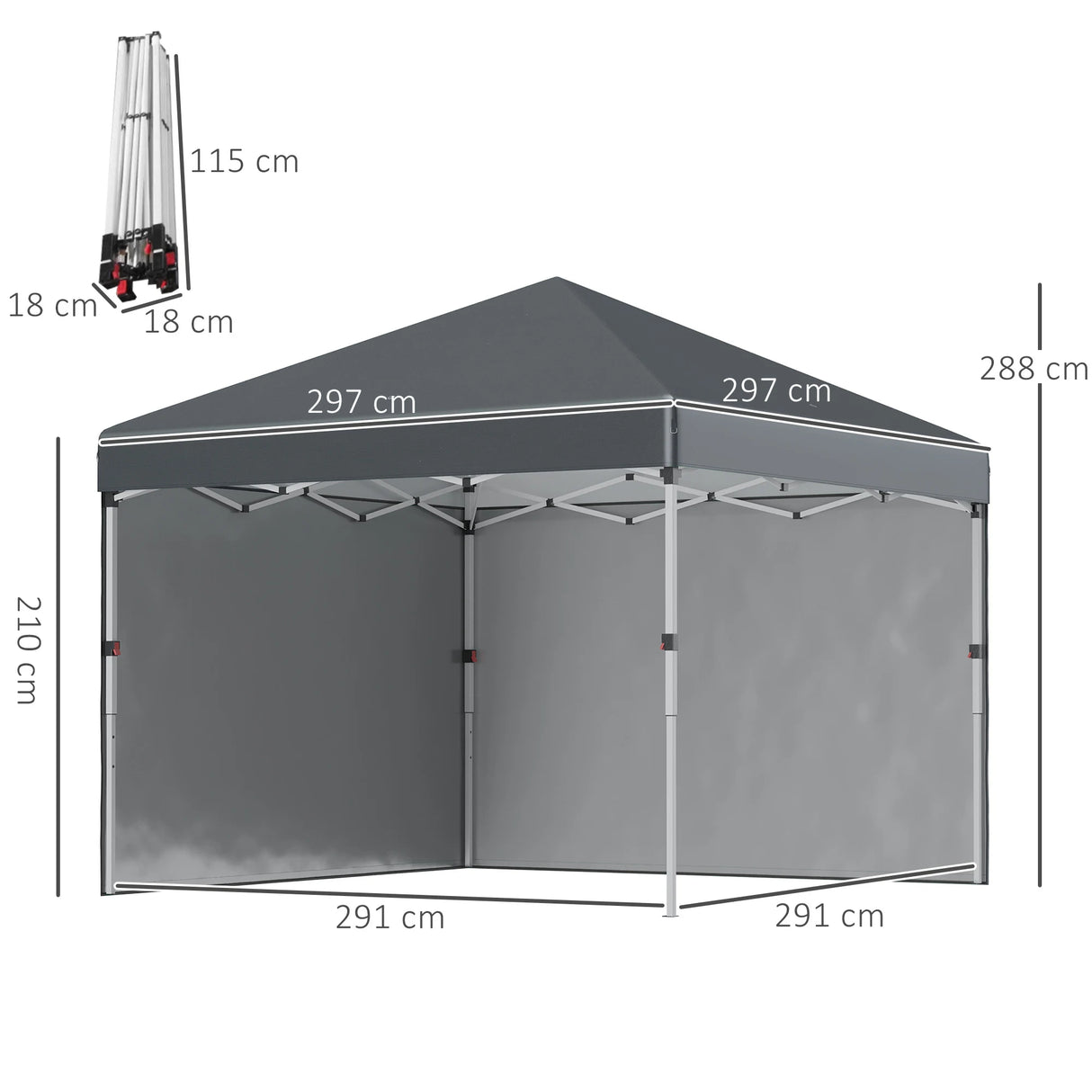 Outsunny 3 x 3 (M) Pop Up Gazebo, UPF 30+ with 2 Sidewalls, Leg Weight Bags and Wheeled Bag, Height Adjustable Party Tent Event Shelter for Garden, Patio, Dark Grey