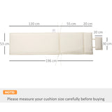 Outsunny Garden Sun Lounger Cushion Replacement Soft Sunbed Reclining Chair Relaxer Pad with Pillow, Cushion ONLY - Cream White