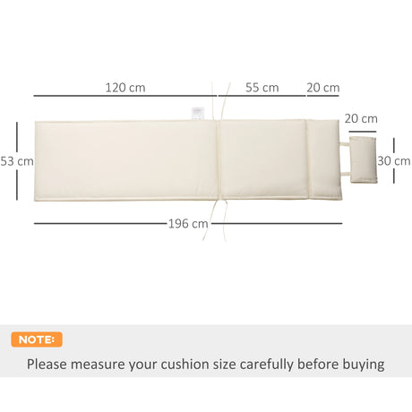 Outsunny Garden Sun Lounger Cushion Replacement Soft Sunbed Reclining Chair Relaxer Pad with Pillow, Cushion ONLY - Cream White
