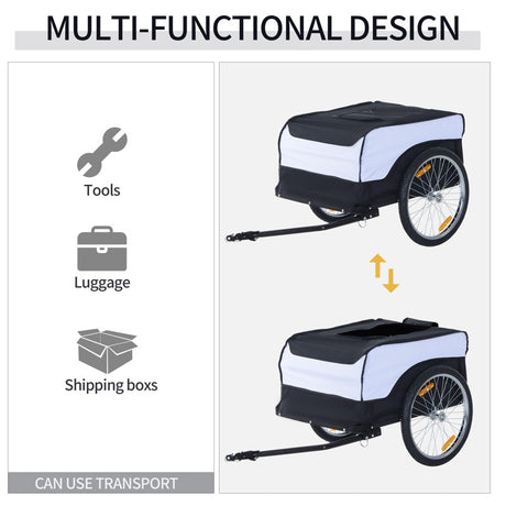 HOMCOM Bike Trailer Cargo in Steel Frame Extra Bicycle Storage Carrier with Removable Cover and Hitch (White and Black)