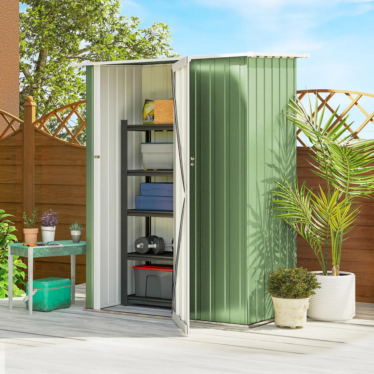 Outsunny 5ft x 3ft Metal Garden Storage Shed, Outdoor Tool Shed with Sloped Roof, Lockable Door for Tools, Equipment, Light Green