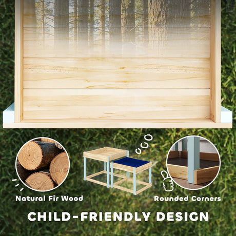 AIYAPLAY 2 PCS Wooden Outdoor Sand and Water Play Tables with Bottom Liner for Kids Aged 3-8 Years Old, Natural Wood Finish