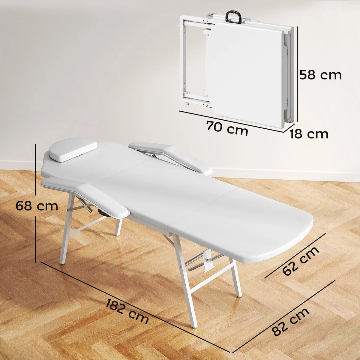 HOMCOM Portable Massage Table, 3 Section Adjustable Beauty Bed, Foldable Massage Bed with Face Hole, Recliner Chair with Removable Headrest and Armrests for Spa, Lash, Tattoo, White