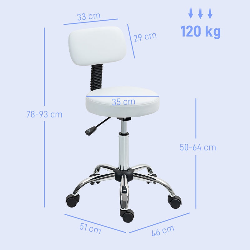 HOMCOM 360° Swivel Seat Salon Stool - White