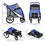 PawHut Foldable Pet Stroller, with Washable Cushion, Storage Bags, Safety Leash, for Medium, Large Dogs, Catts, Travel - Blue