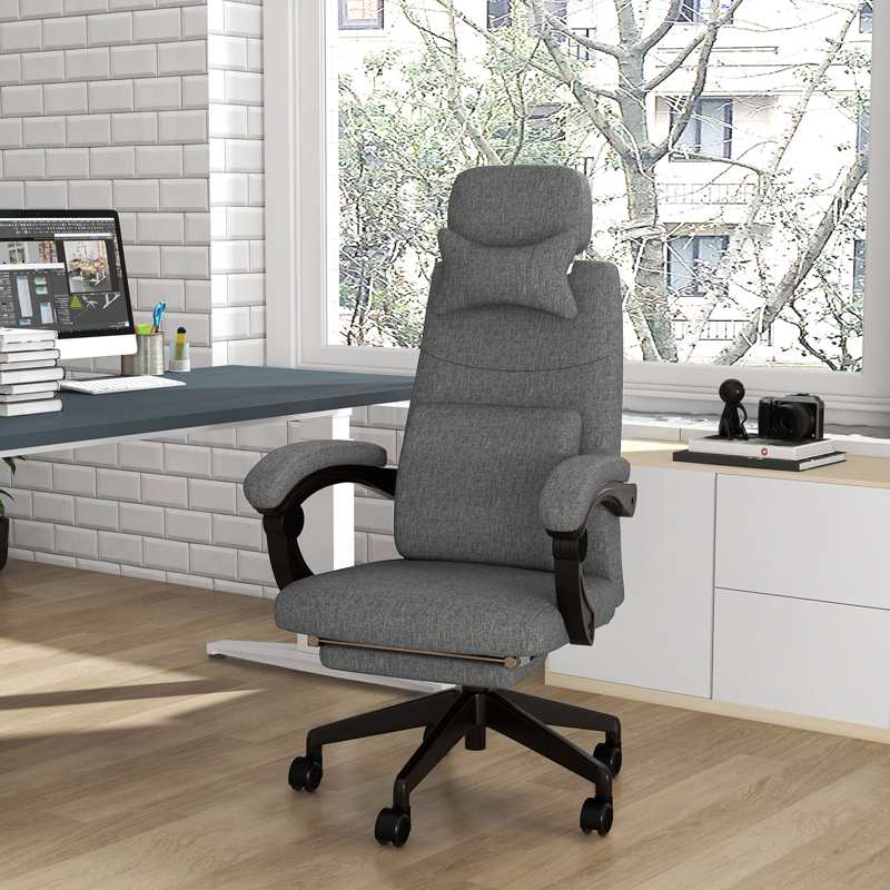 Vinsetto Linen-Look Office Chair, with 160° Reclining Back and Footrest - Grey