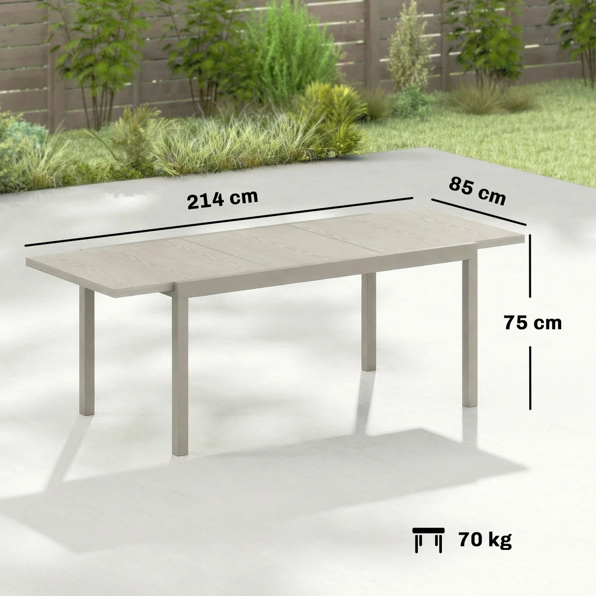 Outsunny Extending Garden Table, Aluminium Outdoor Dining Table for 8-10 with Wood-Like Grained Surface, Light Grey Wood Effect