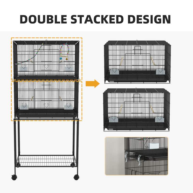 PawHut Two-Tier Bird Cage on Wheels, with Stand, for Small Birds