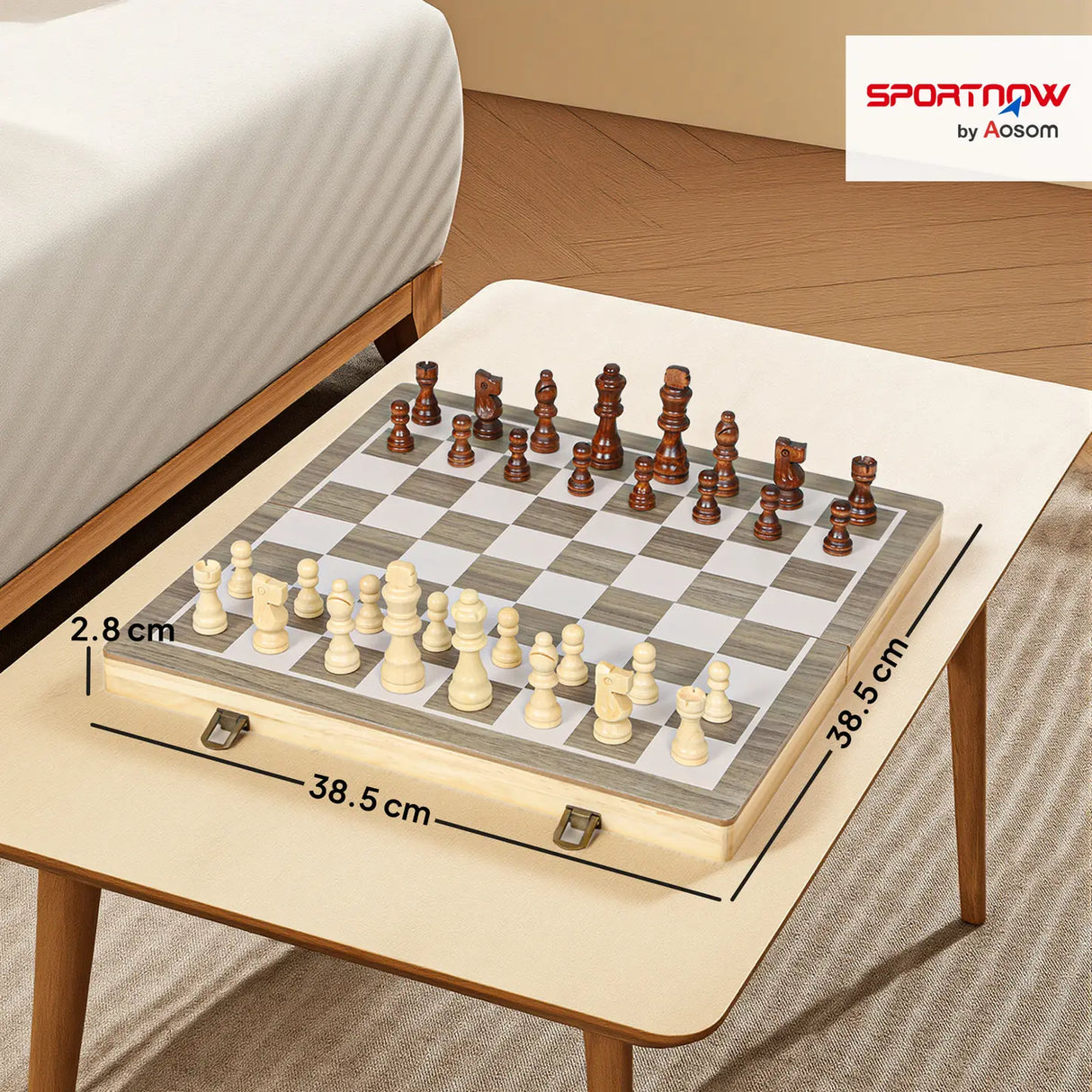 SPORTNOW 15 Inch Chess Set, Foldable Chess and Draughts Set, Brown