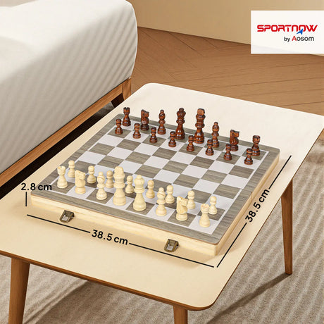 SPORTNOW 15 Inch Chess Set, Foldable Chess and Draughts Set, Brown