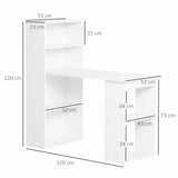 HOMCOM 120cm Modern Computer Desk Bookshelf Study Table Workstation PC Laptop Writing Home Office 6 Shelves White