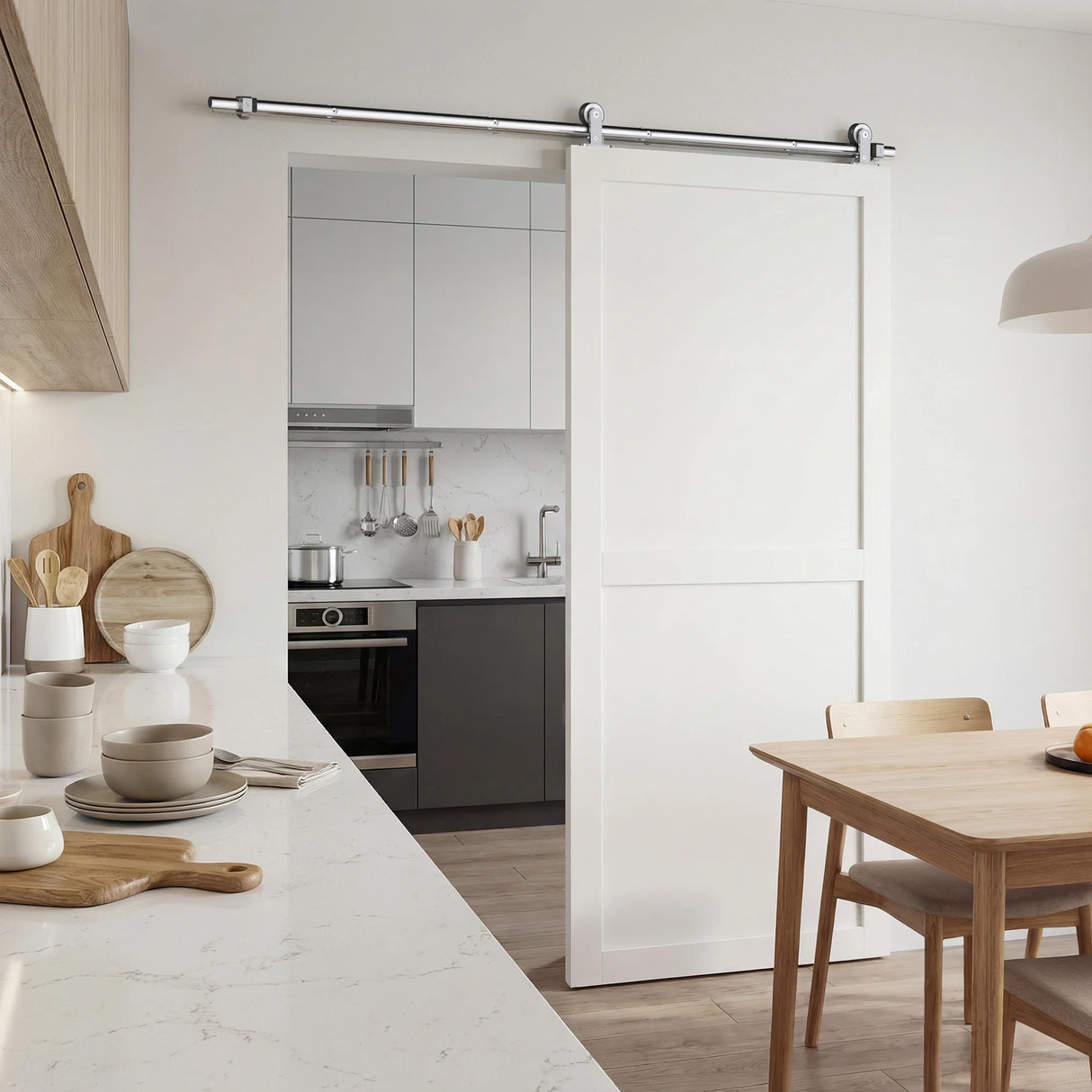 HOMCOM Sliding Door Hardware Kit Smooth Quiet 304 Stainless Steel for 180cm Track Sliver Tone