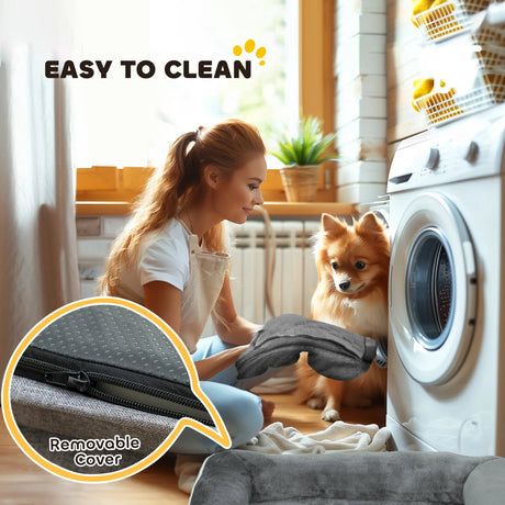 PawHut Dog Sofa Bed, Washable Pet Bed with Removable Cover and Non-Slip Bottom for Cats and Small Dogs, Grey