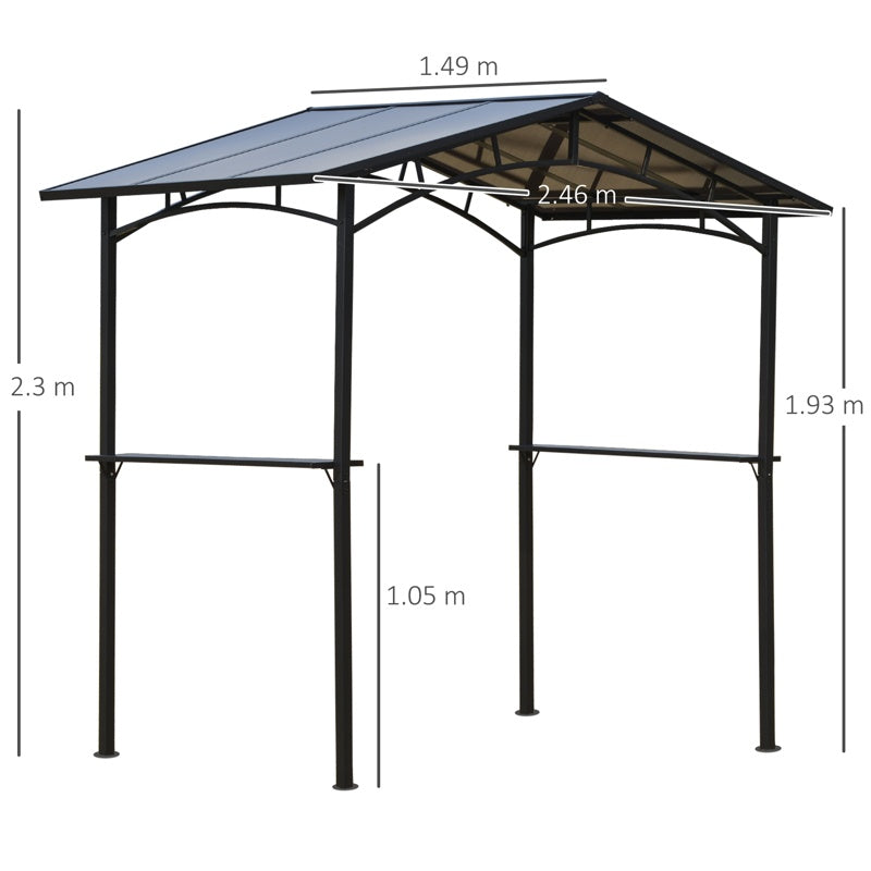 Outsunny 8ft x 5ft Outdoor BBQ Protective Gazebo Tent Aluminium Steel Frame w/ 2 Shelves Hardtop Roof Canopy Ground Stakes Safe Cooking