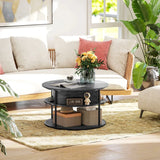 HOMCOM Lift Top Coffee Table, Round Coffee Table with Storage Shelf, Hidden Compartment and Steel Frame for Living Room, Home Office, Charcoal Grey