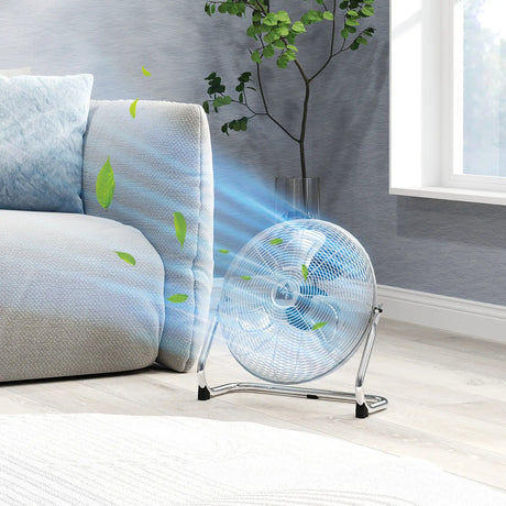 HOMCOM Metal Floor Fan with 3 Speeds & 120 Adjustable Tilt - Silver Tone