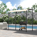 Outsunny 2.2 x 1.5 m BBQ Grill Gazebo Tent, Garden Grill with Metal Frame, Curved Canopy and 10 Hooks, Outdoor Sun Shade, Beige