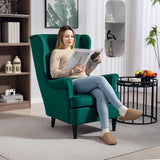 HOMCOM Modern Accent Chair, Upholstered Wingback Armchair with High Backrest and Pillow, Velvet-Feel Fabric Reading Chair with Solid Wood Legs for Living Room, Bedroom, Home Office, Dark Green