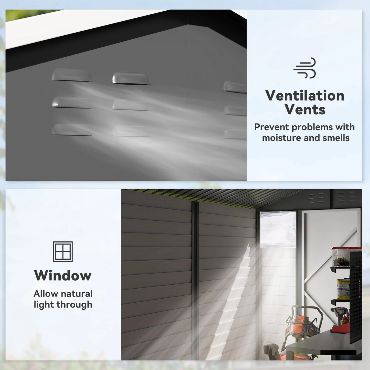 Outsunny 9x 6FT Metal Outdoor Garden Shed, Galvanised Tool Storage Shed w/ Sloped Roof, Lockable Door for Patio Lawn, Dark Grey