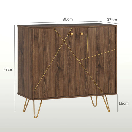 HOMCOM Sideboard Storage Cabinet with Golden Lines, Modern Luxury Living Room Cabinet with Adjustable Shelf, Steel Harpin Legs, Brown