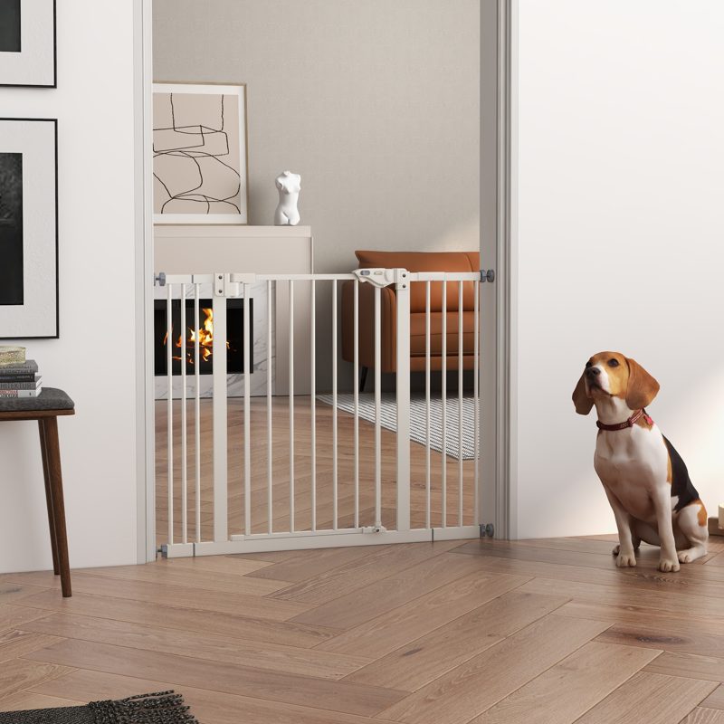 PawHut Metal 74-100cm Wide Adjustable Dog Gate Black