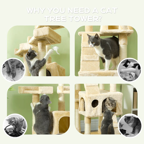 PawHut Cat Tree Scratching House, Activity Play Centre