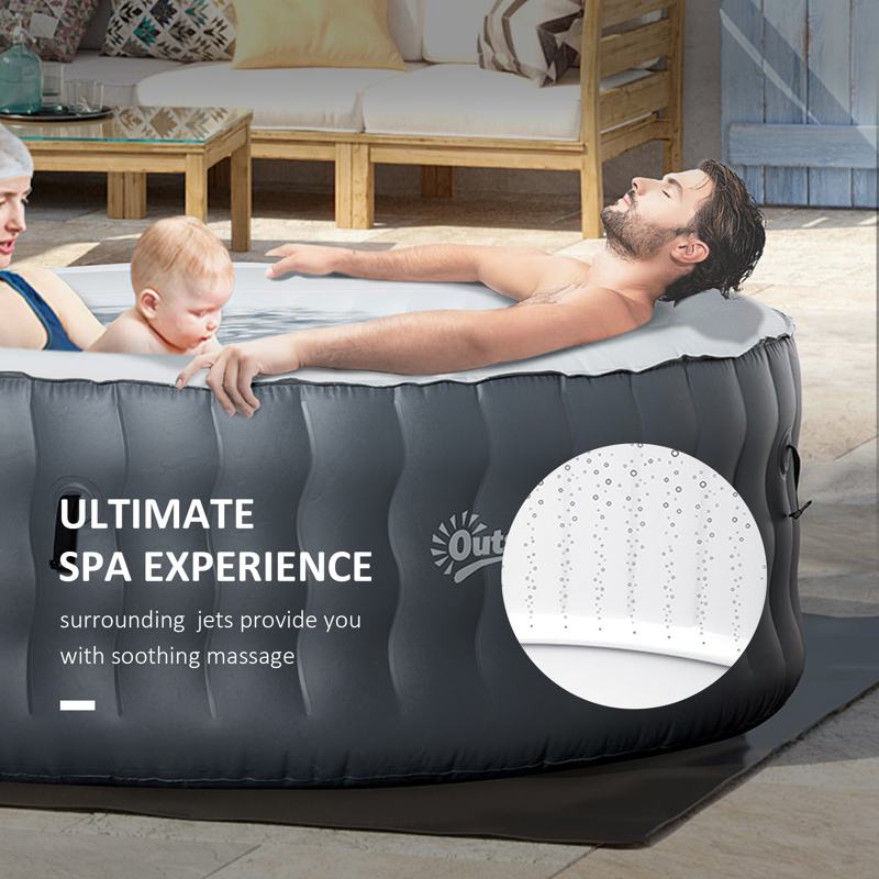 Outsunny Round Hot Tub Inflatable Spa Outdoor Bubble Spa Pool with Pump, Cover, Filter Cartridges, 4-6 Person, Grey