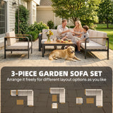 Outsunny 3 Pieces Garden Furniture Set with L-Shaped Sofa, Armchair and Coffee Table, Aluminium Garden Corner Sofa Set