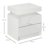 HOMCOM Set of 2 White Bedside Tables with LED Lights, High Gloss Front Nightstands with 4 Drawers