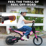 AIYAPLAY Kids Electric Motorbike, 24V Ride On Motorcycle with 3 Speeds and Rear Suspension, Dirt Bike for 8-12 Years Old, Pink