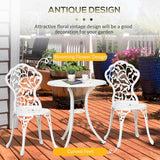 Outsunny 3 Pcs Aluminium Bistro Set Garden Furniture Dining Table Chairs Antique Outdoor Seat Patio Seater White