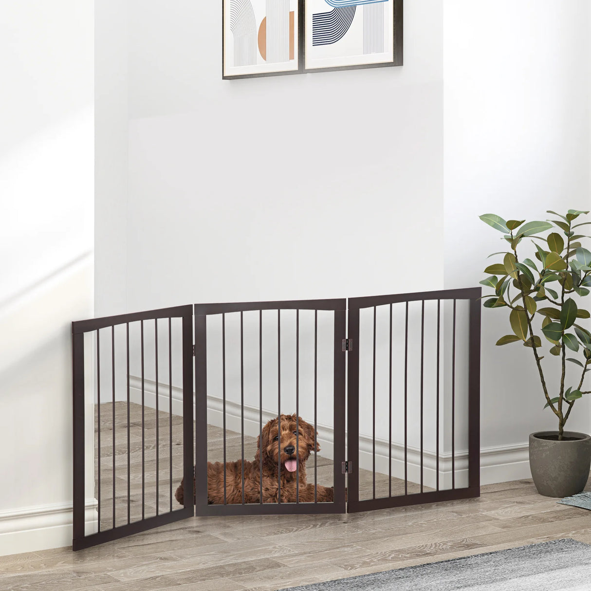 PawHut 3 Panel Stair Gate Foldable Dog Door Gate Indoor Free Standing Safety Gate Pet Barrier 76cm Height
