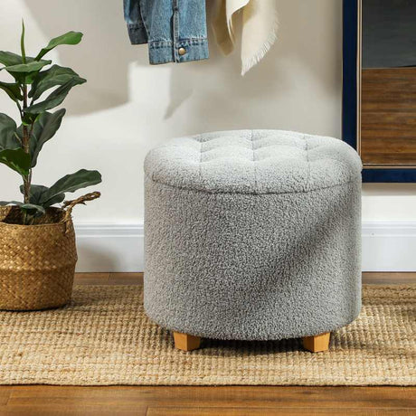 HOMCOM 31.8L Teddy Fleece Storage Ottoman - Dark Grey