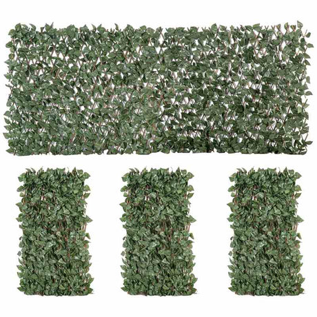 Outsunny 4 Pieces Expanding Trellis Fence, 2m x 1m Decorative Trellis with Artificial Leaves Garden Telescopic Hedge Privacy Screen Greenery Walls for Garden Balcony Home Decor