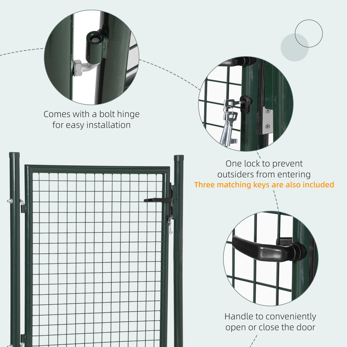 HOMCOM Green Steel Garden Gate with Lock and 3 Keys 97 x 150cm, Green